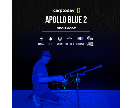 Налобный фонарь Carptoday Apollo Blue 2 с функцией подсвечивания лески синим светом, изображение 15